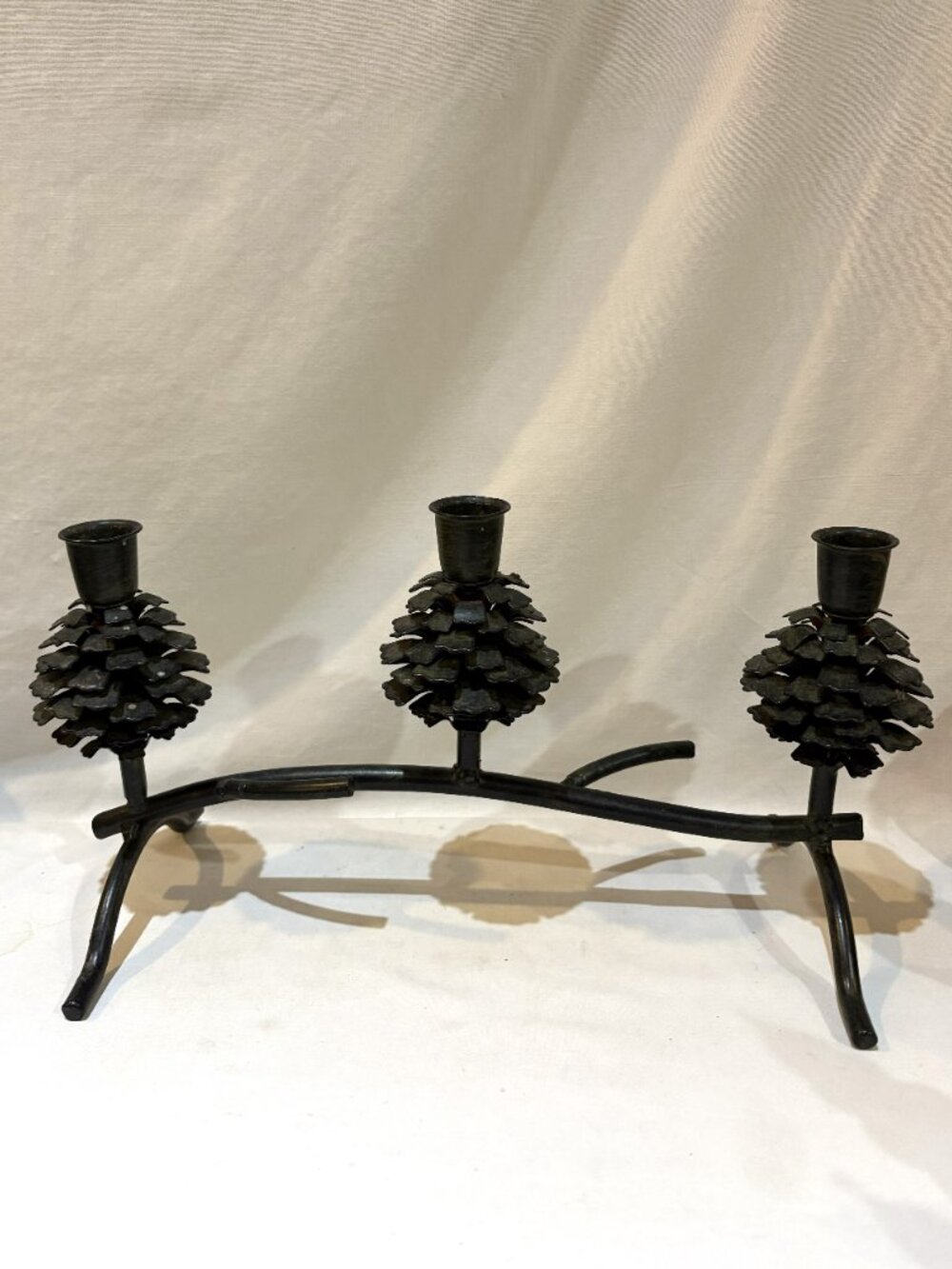 Wrought Iron Pinecone 3-Candle Candelabra Candle Holder
